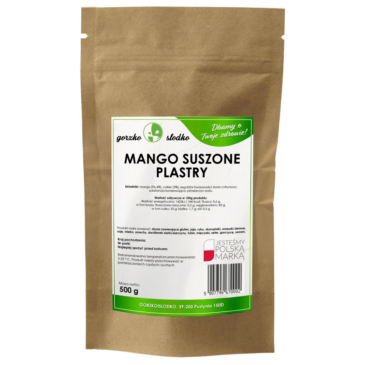 Mango suszone w plastrach z dodatkiem cukru 500g